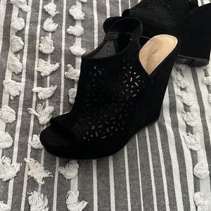 Black suede wedges